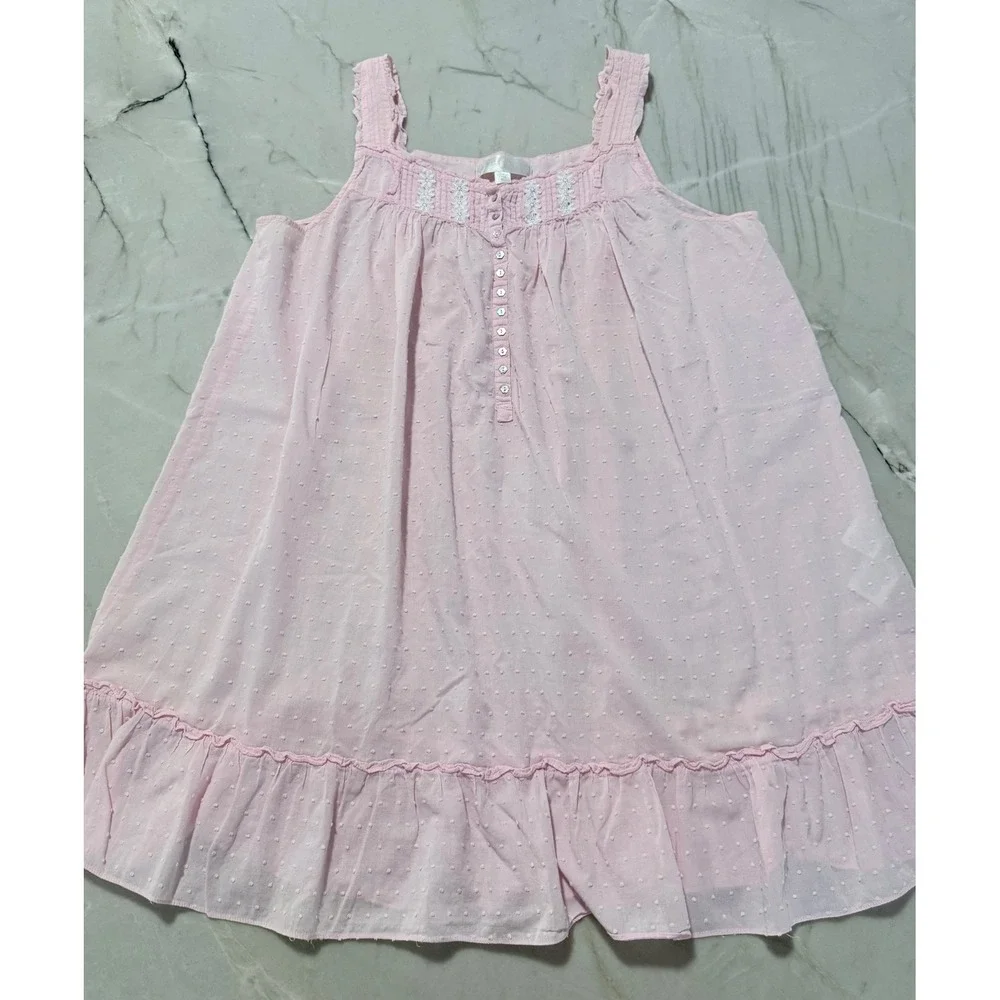 Eileen West Pink Swiss Dot Cotton Nightgown Lace Trim Sleeveless Chemise XL